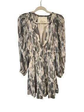 Anthro Snake Print Mini Dress Size Small Long Sleeve Plunge Boho Flowy
